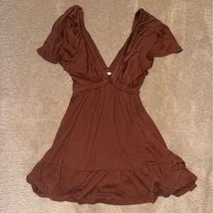Brown Flutter Sleeve Dress